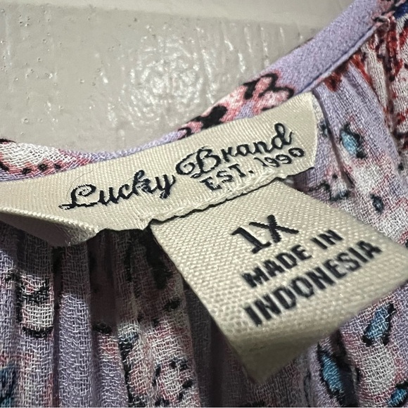 Lucky Brand 1X Plus Size Bollywood Bohemian Floral Long Sleeve Tassel Blouse Y9 - Picture 4 of 8